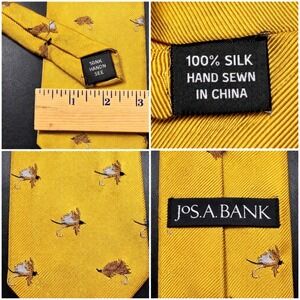 Jos. A. Bank Silk Tie Mens Gold Fly Fishing Lure Hand Sewn Traditional Sporting